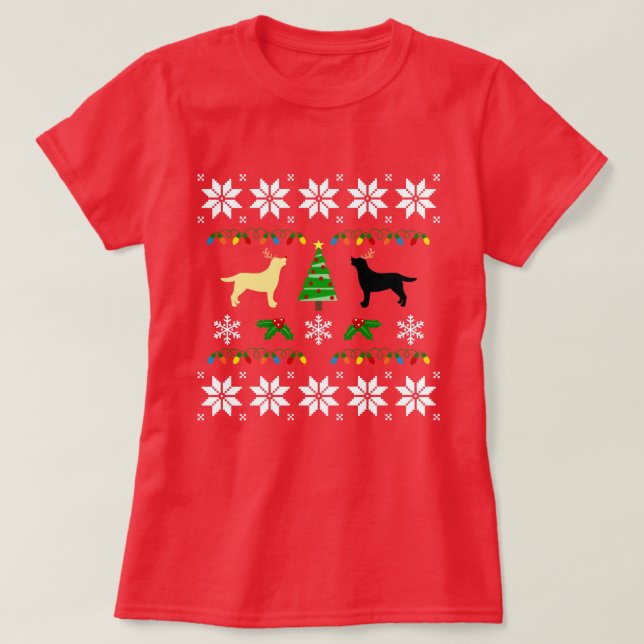 Camiseta Tee de Navidades feos de labrador amarillo y negro (Diseño del anverso)