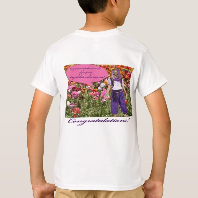 Camiseta tee de niños. Felicitaciones. ocelot/genie (Reverso)