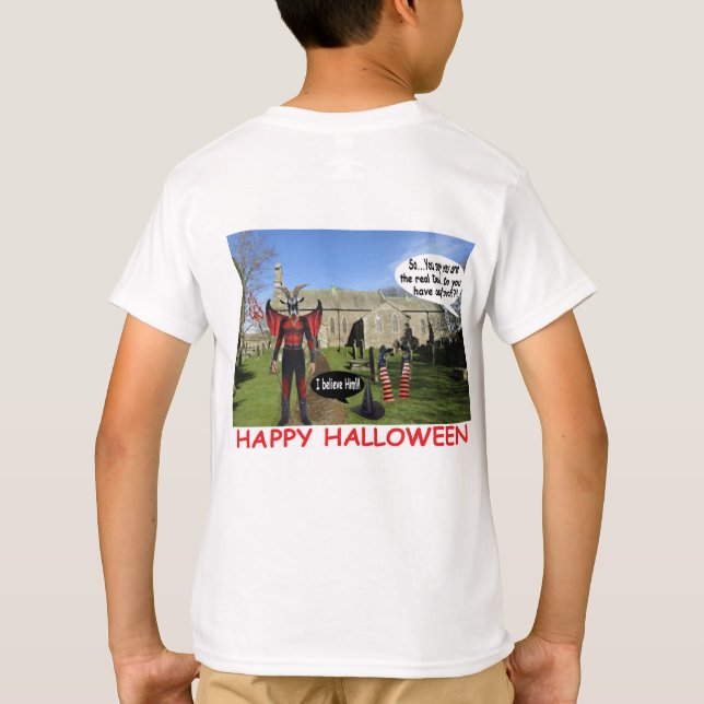 Camiseta tee de niños. feliz cabra del diablo de halloween (Reverso)