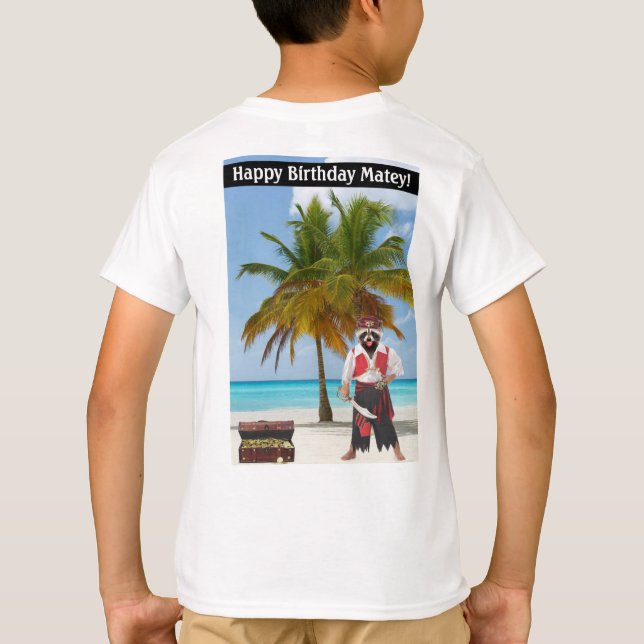 Camiseta tee de niños. Feliz cumpleaños Matey. Racoon/niño (Reverso)