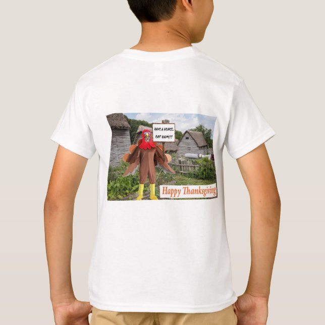 Camiseta tee de niños. Feliz Día de Acción de Gracias. Turq (Reverso)