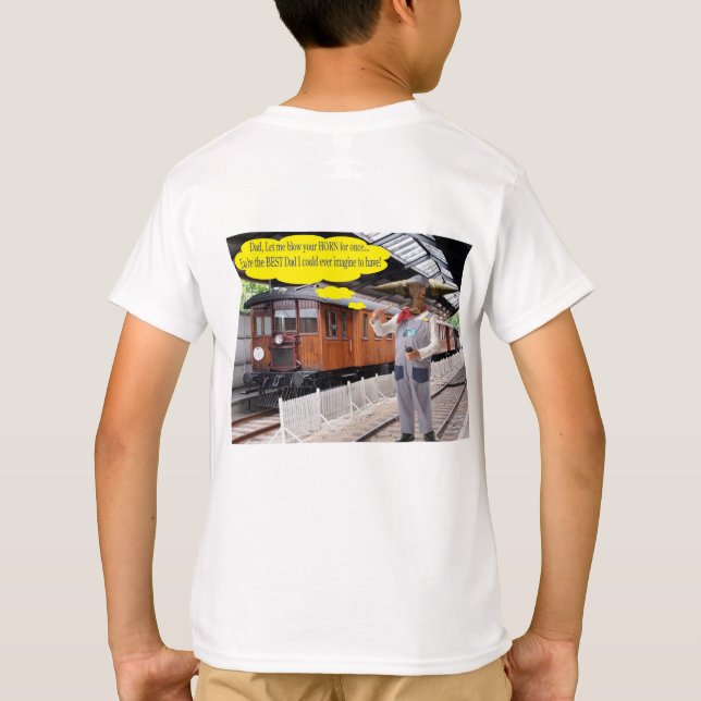 Camiseta tee de niños. Feliz día del padre. vaca/conductor (Reverso)