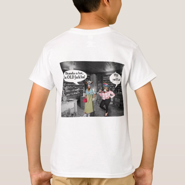 Camiseta tee de niños, vaca feliz de cumpleaños y imbécil (Reverso)