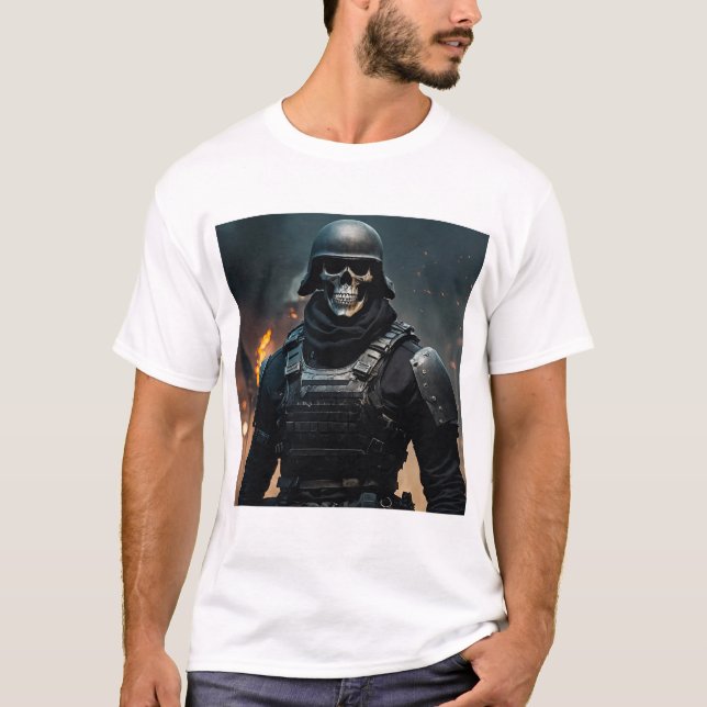 Camiseta "Tee de Soldado de Calavera: Desafiar con estilo". (Anverso)