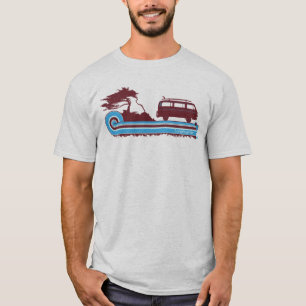 Camiseta Tee de surf retro 'longboarder' en Maroon y Aqua