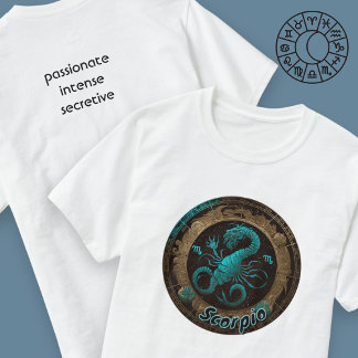 Camiseta Tee de Zodiac Hombres Escorpio Verde azulado y Oro