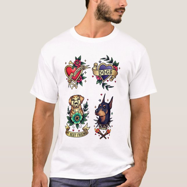 Camiseta Tee del compañero leal estilo del tatuaje del perr (Anverso)