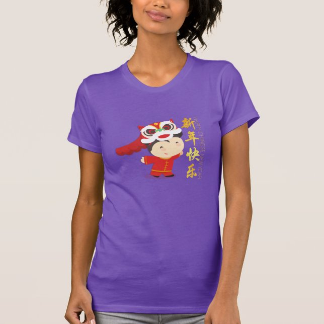 Camiseta Tee femenino de Año Nuevo chino con danza de leone (Anverso)