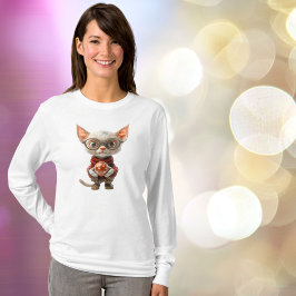 Camiseta Tee femenino de gato de Navidades de manos rojas
