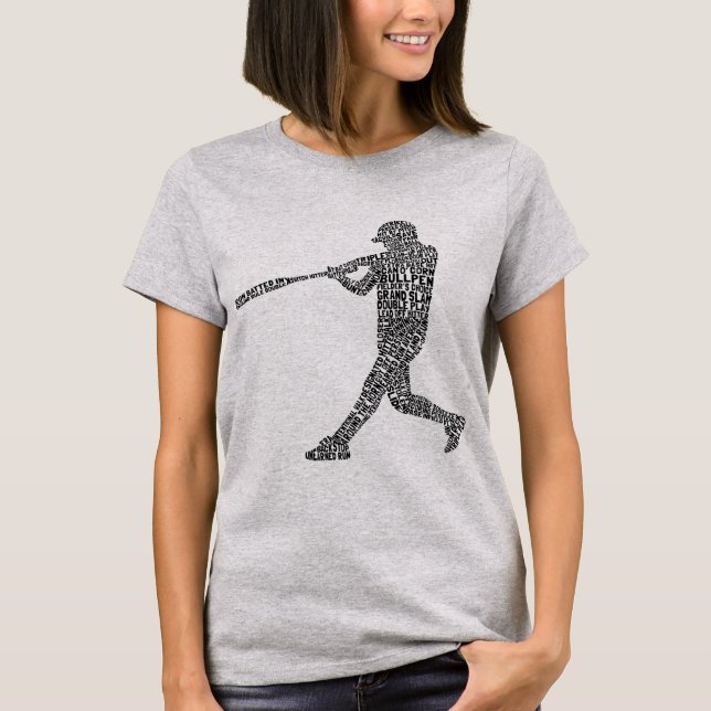 Camiseta Tee femenino de jugador de béisbol tipográfico de  (Anverso)