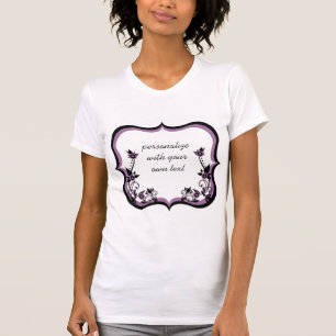 Camiseta Tee femenino de marco floral suave, morado
