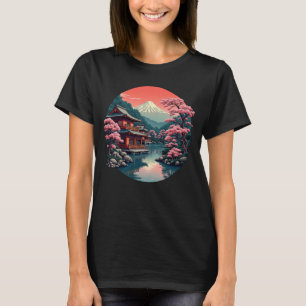 Camiseta Tee gráfico de cerezo en flor de arte japonés Mink