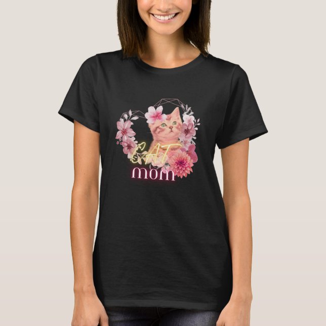 Camiseta Tee gráfico de gatitos florales para mujeres, rega (Anverso)