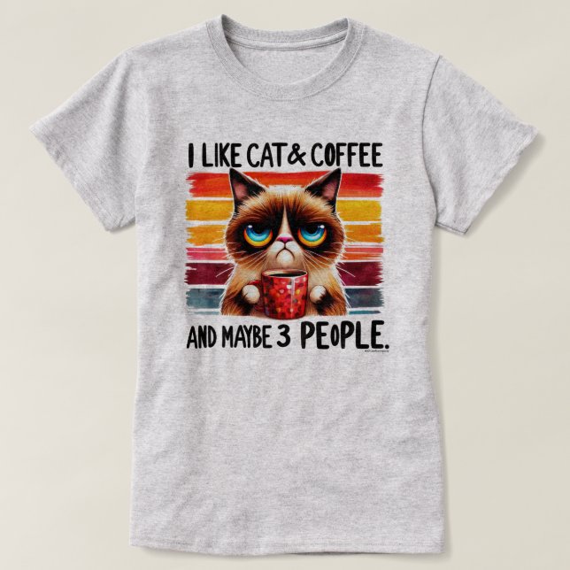 Camiseta Tee gráfico de gato sarcástico - Mi gato, café y 3 (Diseño del anverso)