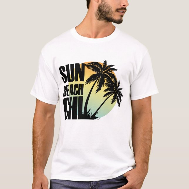 Camiseta Tee gráfico de Sun, Beach & Chill Palm Tree (Anverso)