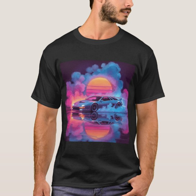 Camiseta Tee gráfico de Synthwave Neon Car (Anverso)