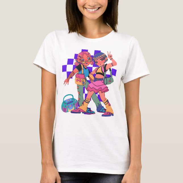 Camiseta Tee gráfico Retro Anime Duo (Anverso)