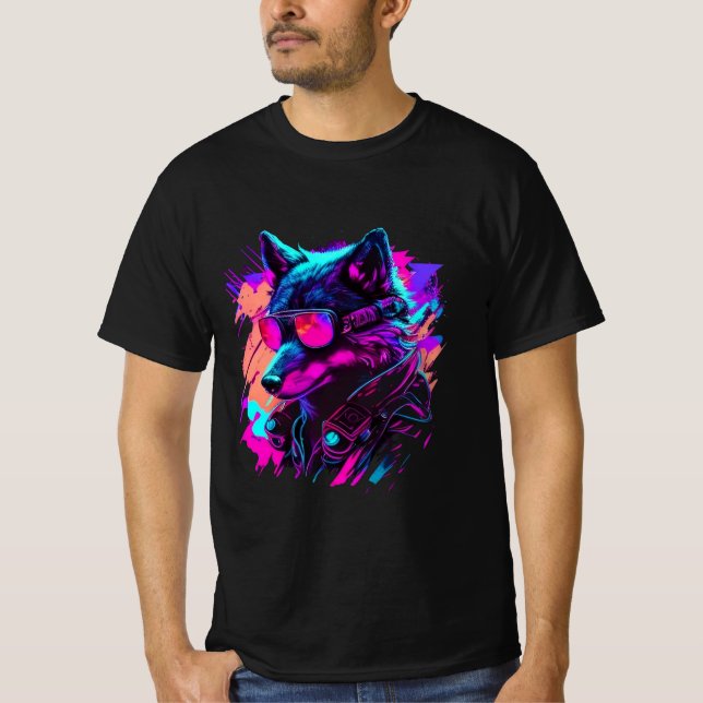 Camiseta Tee gráfico retro sinthwave del soldado lobo negri (Anverso)