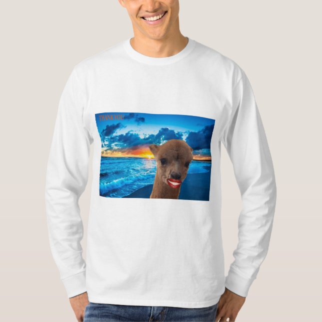 Camiseta tee men básico, alpaca de manga larga en la playa  (Anverso)