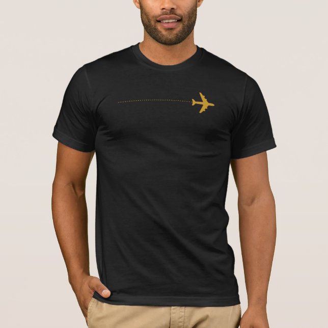 Camiseta Tee negro con avión mostaza (Anverso)