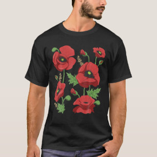 Camiseta Tee Rojo Poppies - Flor de amapola floral
