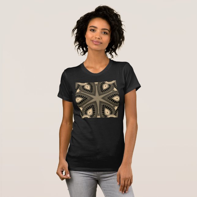 Camiseta Tee-Shirt tribal negro, oro y taupe (Anverso completo)