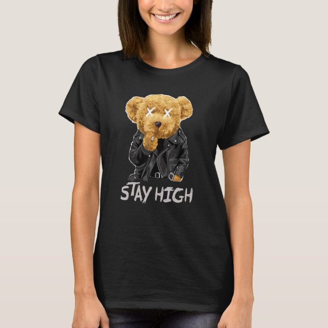 Camiseta Tee Stay High Bear Doll in Leather Jacket Holding (Anverso)