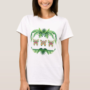 Camiseta Tee tropical para ella con mariposas florales