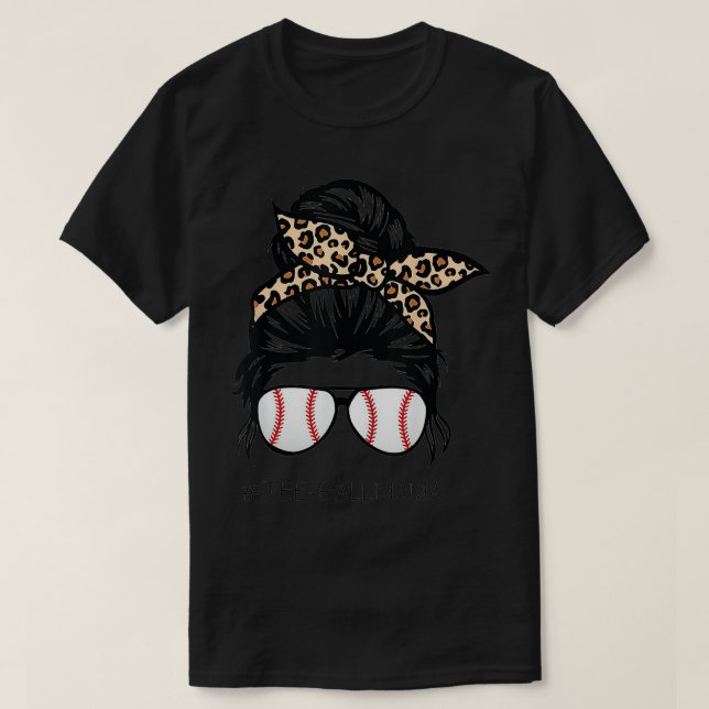 Camiseta Teeball Mom Leopard Mom desordenado peluquero pane (Diseño del anverso)