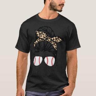 Camiseta Teeball Mom Leopard Mom desordenado peluquero pane