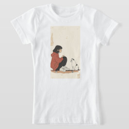 Camiseta Teenager sitting on skateboard and next to his cat