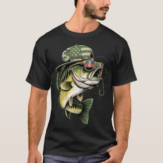 Camiseta Teens boy camo bass fishing american flag fishing