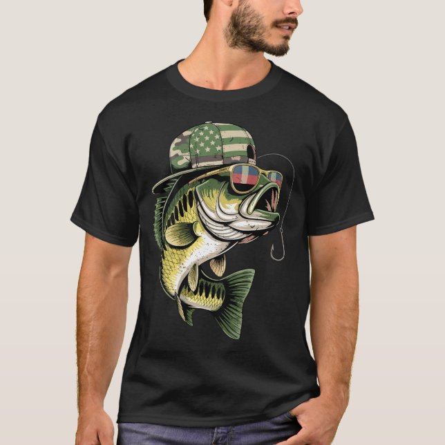 Camiseta Teens boy camo bass fishing american flag fishing (Anverso)