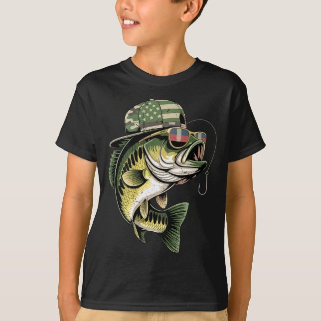 Camiseta Teens boy camo bass fishing american flag fishing (Anverso)