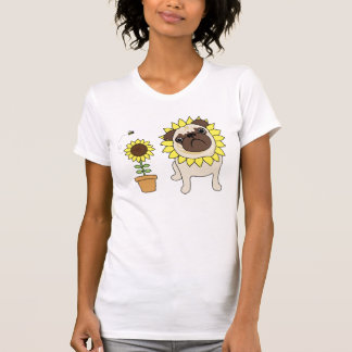 Camiseta Tees Adorables de Pug de Girasol - Texto Opcional