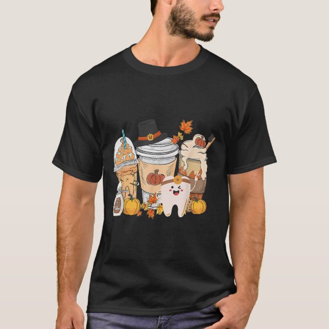 Camiseta Teeth Coffee Fall Dental Pumpkin Latte Dentist Tha (Anverso)