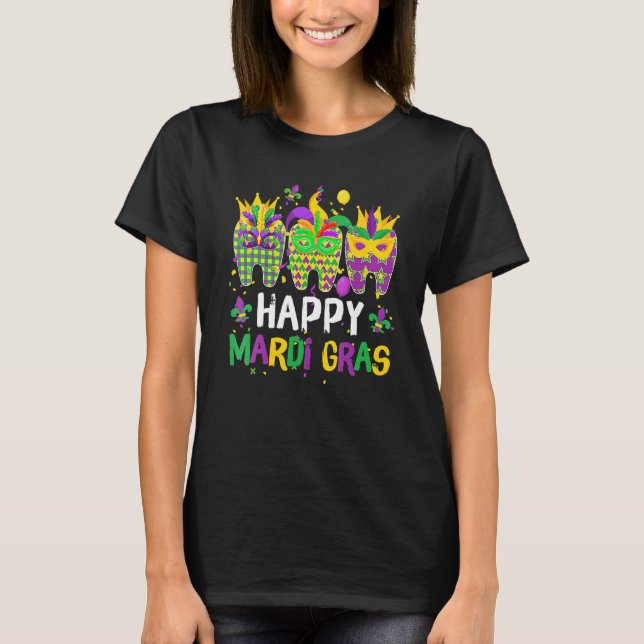 Camiseta Teeth Jester Mask Dental Hygiene Happy Mardi Gras (Anverso)
