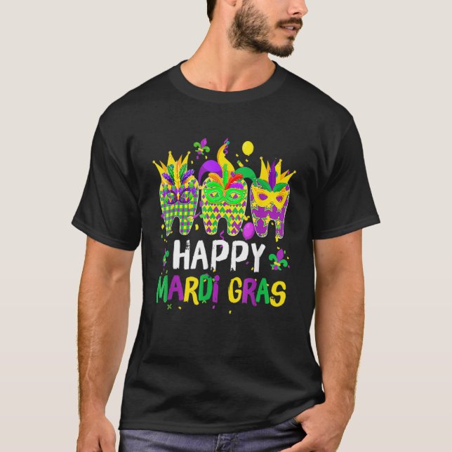 Camiseta Teeth Jester Mask Higiene dental feliz Mardi Gras (Anverso)