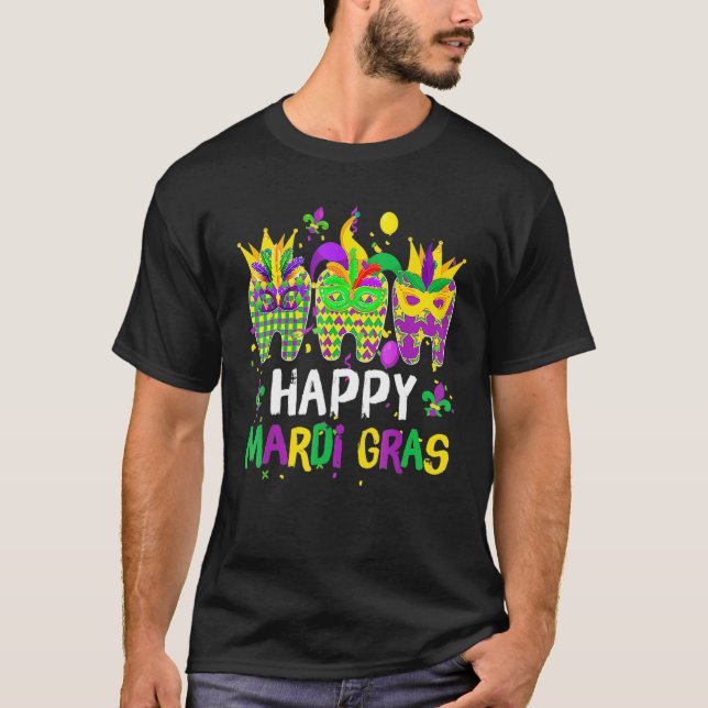 Camiseta Teeth Jester Mask Higiene dental feliz Mardi Gras (Anverso)