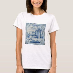 Camiseta Teja de Delft que muestra un puente levadizo sobre