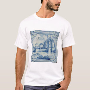 Camiseta Teja de Delft que muestra un puente levadizo sobre