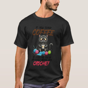 Camiseta Tejer gato negro café adictivo crochet para