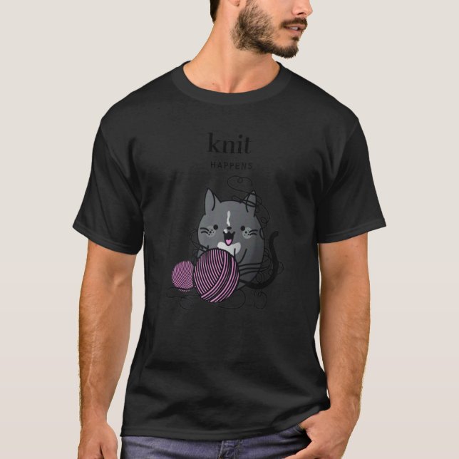 Camiseta Tejer Sucede Gato de Esmoquin Tejiendo Hilo de Lan (Anverso)