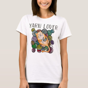 Camiseta Tejido Adorable y Crochet Feliz Gato Yarn Lover