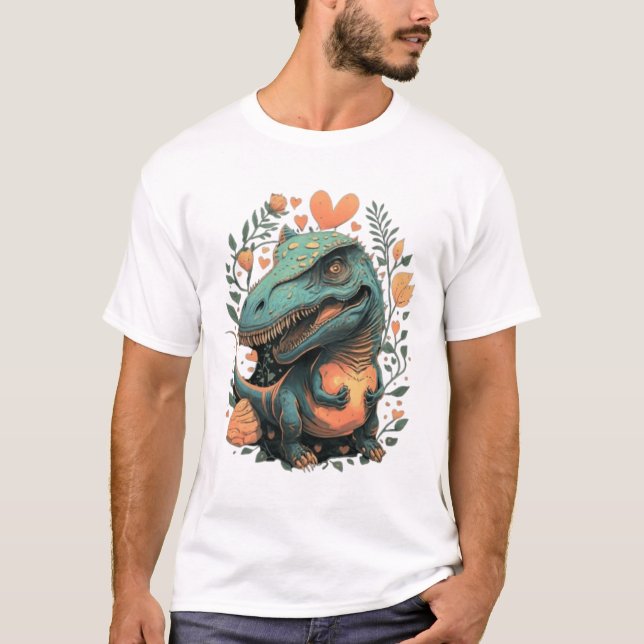 Camiseta Tejido de dinosaurio floral (Anverso)