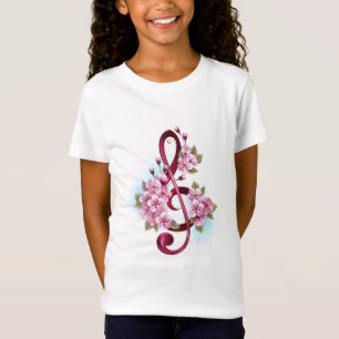 Camiseta Tejidos musicales notas de colores con flores de S