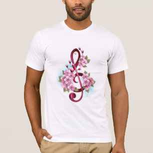 Camiseta Tejidos musicales notas de colores con flores de S