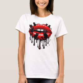Camiseta Tejiendo labios rojos y gatos negros goteando arte