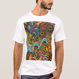 Camiseta Tela Africana: Patchwork de animales salvajes.