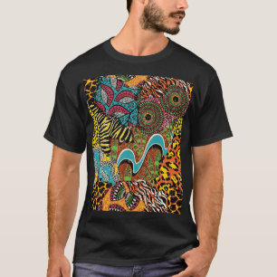Camiseta Tela Africana: Patchwork de animales salvajes.